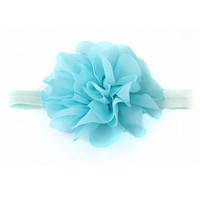 Повязка для девочек на голову светло-голубая - размер универсальный (на резинке), цветок 10,5см