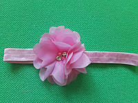 Детская повязка с цветком розовая - размер цветка 6,5см, размер универсальный (на резинке)
