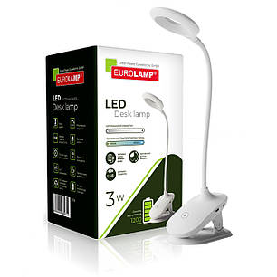 Настільна LED-лампа акумуляторна Eurolamp 3W 1200mAh 6000-6500К біла з функцією заряджання ґаджетів, фото 1