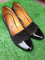 Женские туфли черные на каблуке Б/У 39 размер - по стельке 25см, натуральная кожа, каблук 6см