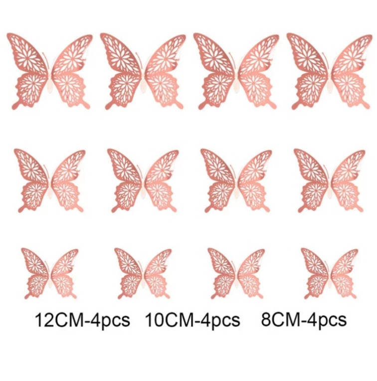 Бабочки для декора розовое золото - 12шт. в наборе, так же есть 2-х стронний скотч в наборе, фольга - фото 2 - id-p1887677162