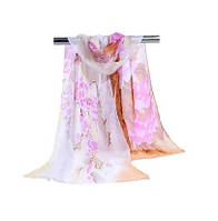 Женский шифоновый шарф с цветами, коричневый+розовый - размер шарфа приблизительно 145*48см, 100% вискоза