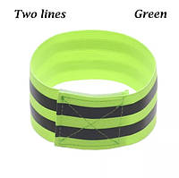 Светоотражающий браслет на одежду зеленый с двумя полосками - ширина 5см, длина 33см