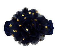 Детская темно-синяя повязка на голову - окружность головы около 40-52см, диаметр цветка 9см