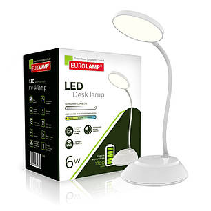Настільна LED-лампа акумуляторна Eurolamp 6W 1200mAh 2800-6500К біла з функцією заряджання ґаджетів, фото 1