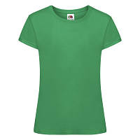 Хлопковая однотонная футболка для девочки ярко-зеленая - 116