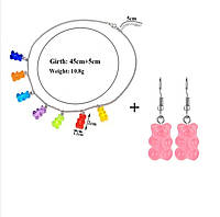 Бижутерия с мишками (набор) - в набор входит сережки малиновые и ожерелье, материал смола