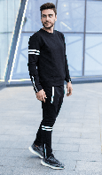 Спортивный костюм мужской осенне-весенний хлопковый черный с белым (Турция) - S, L, XL