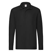 Черная мужская рубашка поло с длинным рукавом однотонная - S