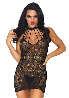 Міні сукня з глибоким декольте та відкритою спиною та стрінги в комплекті чорного кольору Leg Avenue Talla Shop