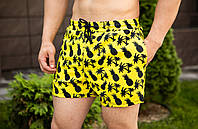 Стильные мужские плавательные шорты "Ананасы и пальмы" ярко-желтые