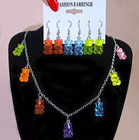 Украшения мишки (набор) - в набор входит сережки 3 пары разноцветные и ожерелье, материал смола