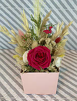 Подарок на 8 марта - Сухоцветы букет ( стабилизированные розы красная) в подарочной коробке