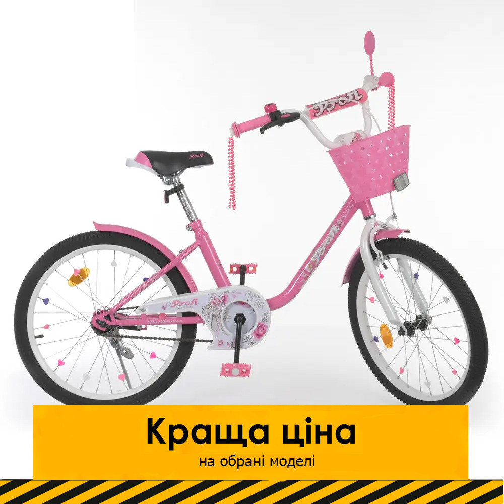 Велосипед двоколісний дитячий 20 дюймів (кошик, дзвінок, складання 75%) Profi Ballerina Y2081-1K Рожевий