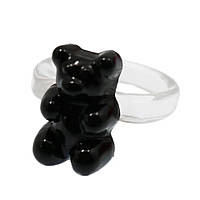 Кольцо с мишкой черное - окружность 4,5см (не регулируется), пластик