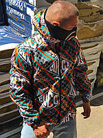 Мужская демисезонная ветровка с капюшоном черная с разноцветными полосками - S, M