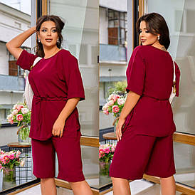 Літній жіночий костюм бордовий із шортами та блузкою з креп-жатки (7 кольорів) ЮР/-032363