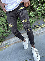 Джинсы мужские демисезонные MN Jeans "рваные" с надписями черные - 29