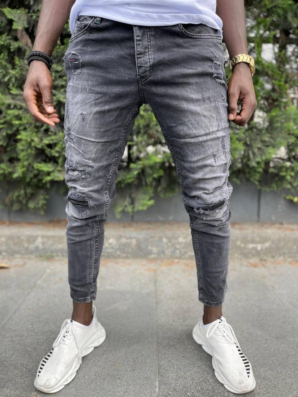 Однотонні чоловічі "рвані" джинсові штани весна-осінь сірі - 30, 31 - фото 1 - id-p1887697890