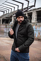Стильна чоловіча зимова коротка куртка Glacier з капюшоном колір темний хакі (темна олива) - XL