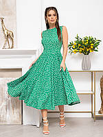 Легке жіноче зелене плаття в горошок