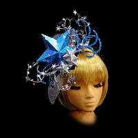 Шляпка "Звездная леди" на обруче новогодняя серебристо-голубая