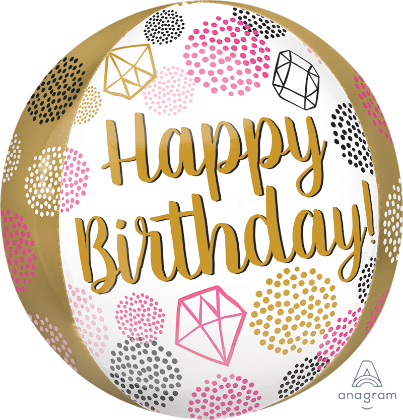 Сфера 16" ANAGRAM-АН Happy Birthday - золоті грані