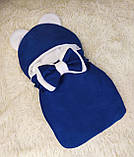 Замшевий комплект для новонароджених спальник + комбінезон, синій, фото 2