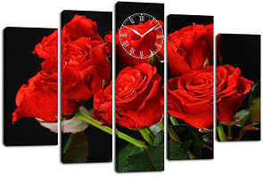 Модульна картина з годинником DK Букет червоних троянд 80x108 см (m5c-chf12)