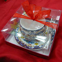 Фарфоровый чайный сервиз 1 чашка + 1 блюдце "Цветы" 210 мл (22571)