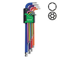 Набор ключей шестигранных с шаром TOPTUL 1,5-10 мм 9 единиц разноцветных GAAL0918 Shop