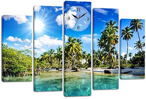 Модульна картина з годинником DK Райський куточок 80x108 см (m5c-chf50)