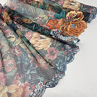 Вышивка на сетке"Габриэль Terracotta" неэластичная принтованая сеточка с терракотовыми цветами 22 см.
