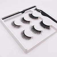 Три пары многоразовых самоклеющихся ресниц с подводкой и пинцетом