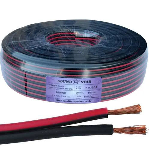 Кабель живлення 2 жили 40х0.2мм 1.3мм², CCA 14AWG, червоно-чорний, 100м, Sound Star