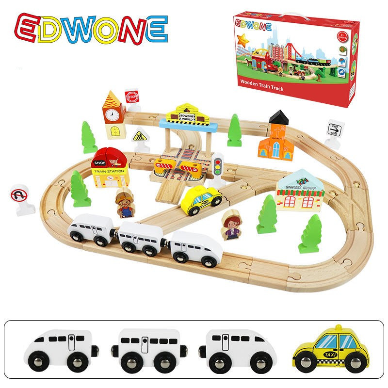 Дитяча залізна дорога з дерева, EdWone, 60 деталей, 3+ (Brio, Ikea) E21C25