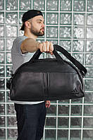 Удобная дорожно-спортивная сумка груша кожзам черный Adidas c черным лого вместительная и универсальная