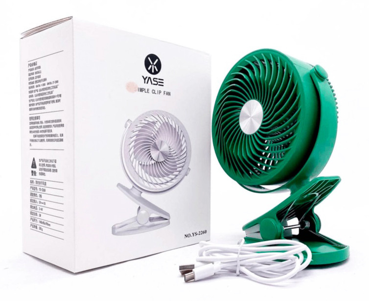Портативний міні вентилятор YASE YS-2260 настільний прищіпка робота від USB Зелений