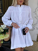Белое красивое женственное легкое муслиновое платье с верхом на пуговицах и талией на завязках