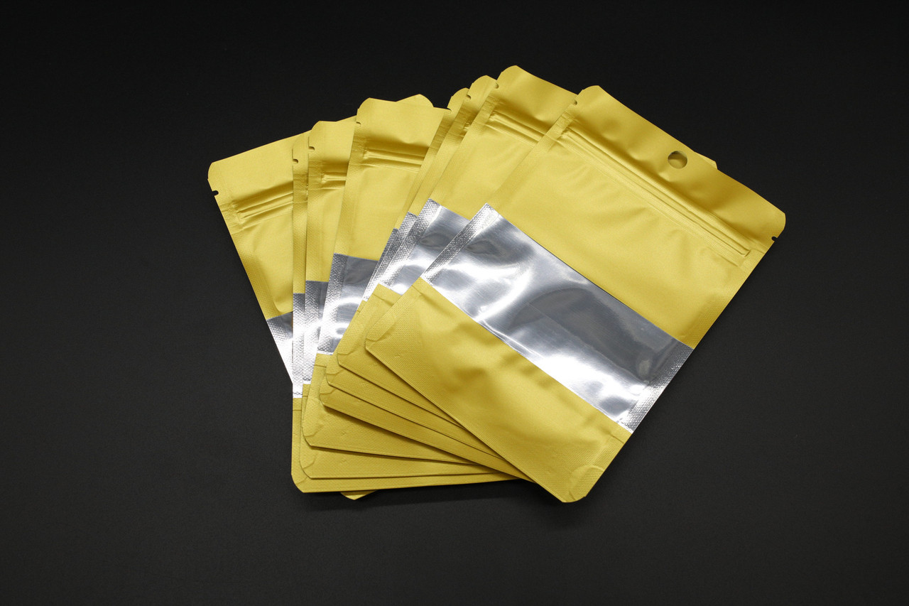 Пакети дой-пак з прозорим вікном і zip-застібкою. 10х12+3см Колір "Золото", фото 1