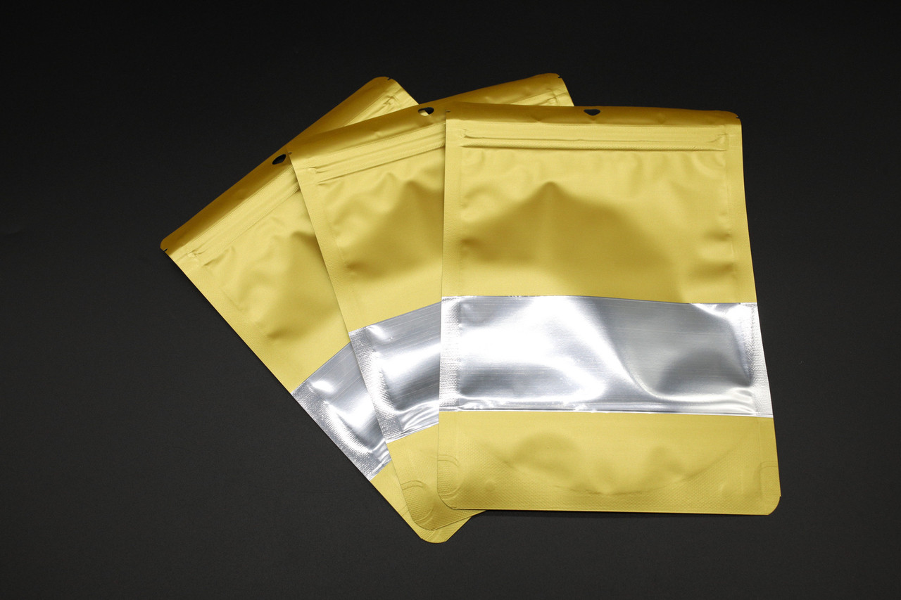 Пакети дой-пак з прозорим вікном і zip-застібкою. 14х16+4см Колір "Золото", фото 1
