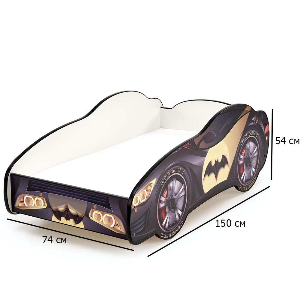 Ліжко машинка для хлопчика Batcar 150х74х54 см з ламелями та матрацом