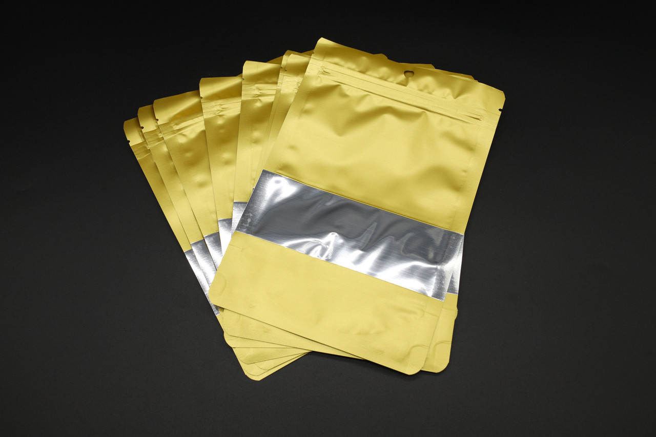 Пакети дой-пак з прозорим вікном і zip-застібкою. 15х18+4см Колір "Золото", фото 1