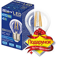 Лампа светодиодная ИСКРА LED Filament Р45 4W 3000K E27 (прозрачная), филамент