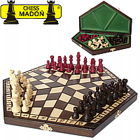 Шахматы на троих подарочные ручной работы из натурального дерева сувенирные MADON TROJKI (35x35см)