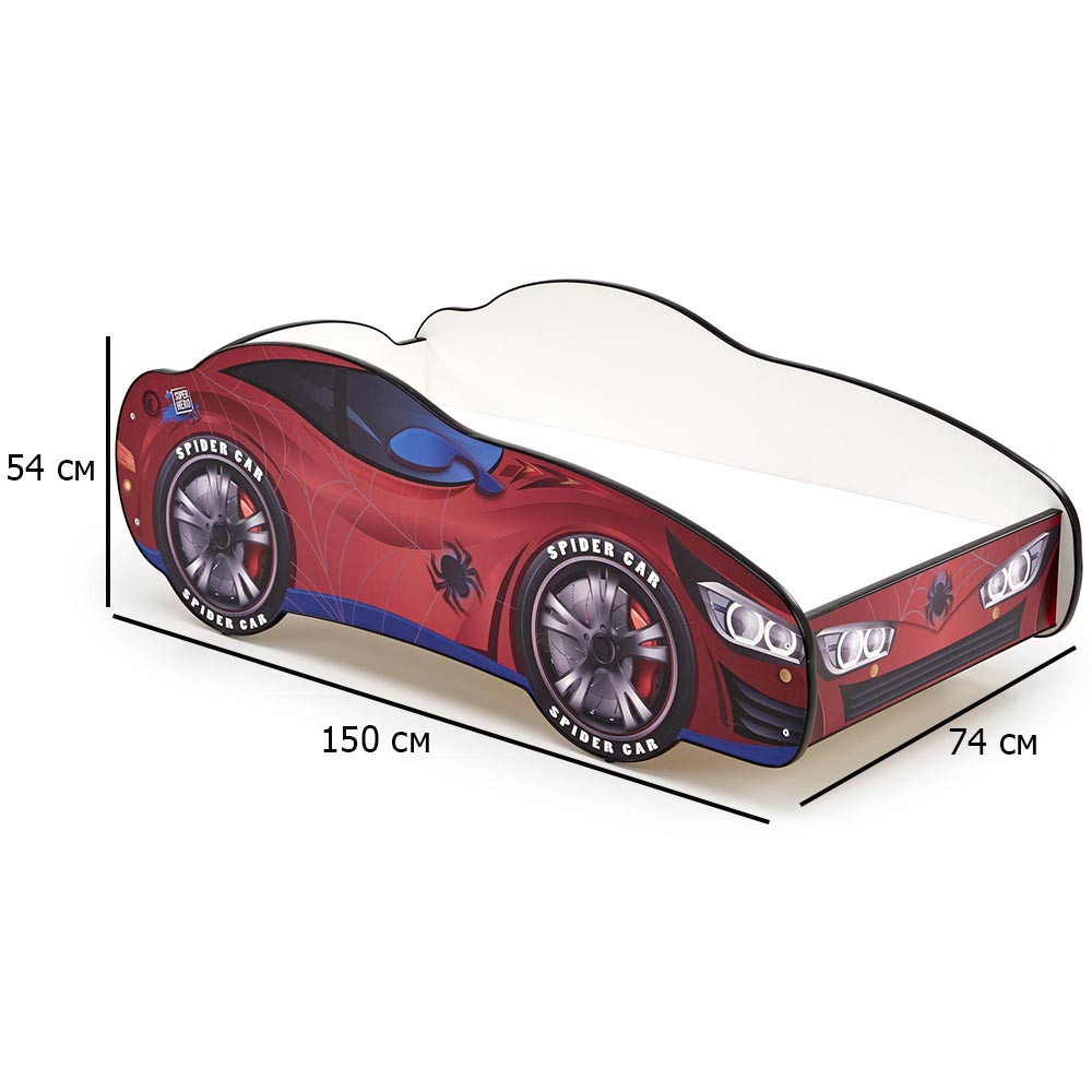 Детская кровать машина с матрасом Spidercar 150х74х54 см для мальчика с ...