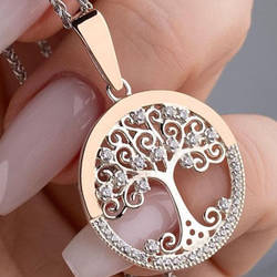 Срібний підвіс з золотими накладками з фіанітами у формі дерева (3,5 см) РН-186