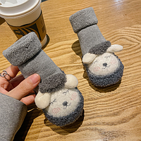Пинетки для малышей, теплые носки тапочки детские с нескользящей подошвой 13см серые