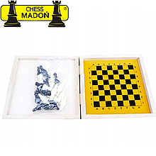 Магнітні міні шахи дорожні із пластику в дерев'яному футлярі ігрові міні шахи MADON (13,5x13,5 см)