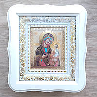 Ікона Грузинська Пресвята Богородиця, лик 10х12 см, у білому фігурному дерев'яному кіоті